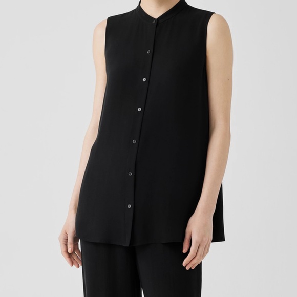 Eileen Fisher 100 % Silk Black Button-up Blouse - Picture 1 of 5